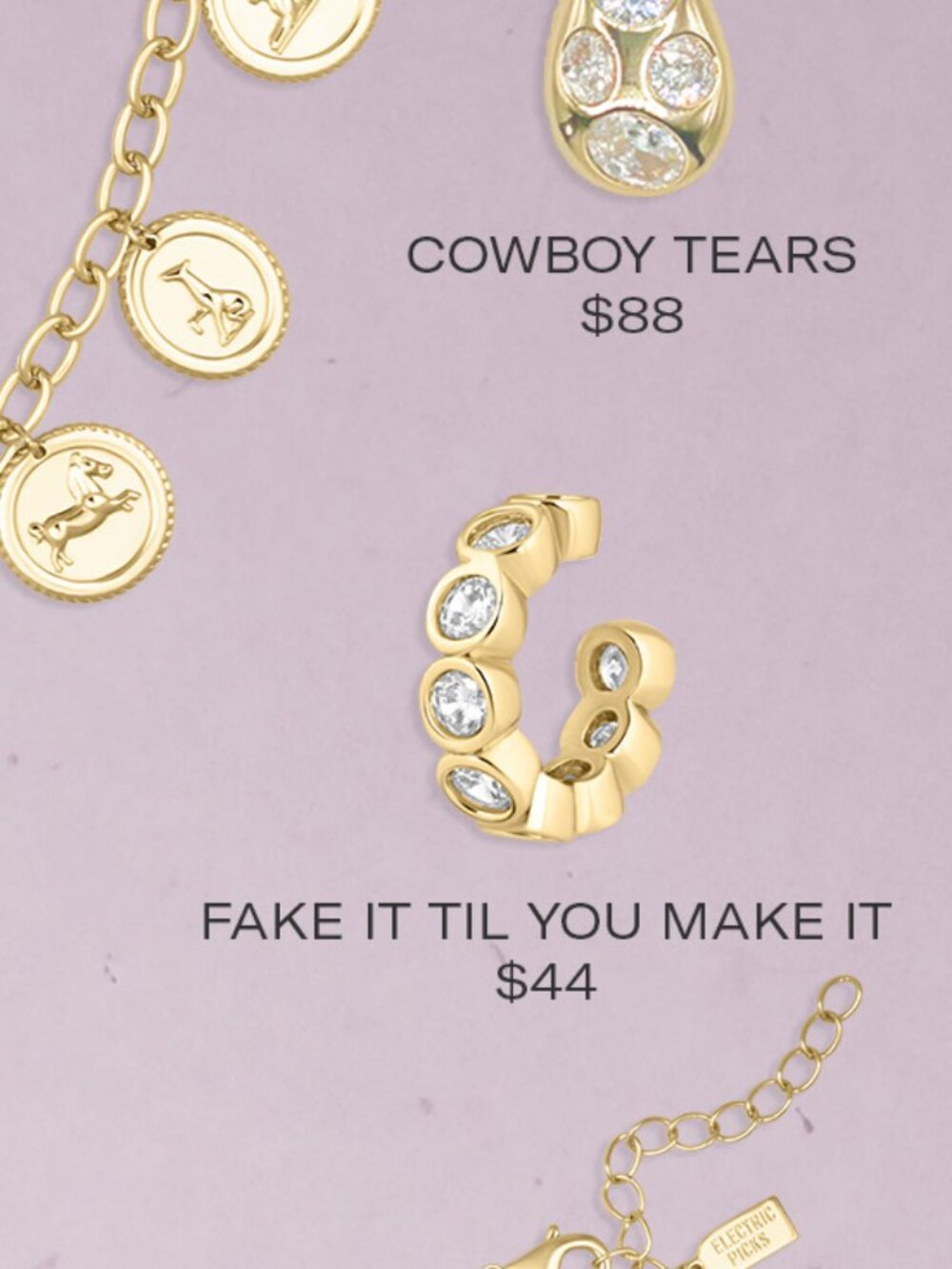 NEW Electric Picks Gold Fake it Til You Make It Cuff Earring Gift RV= $44!
